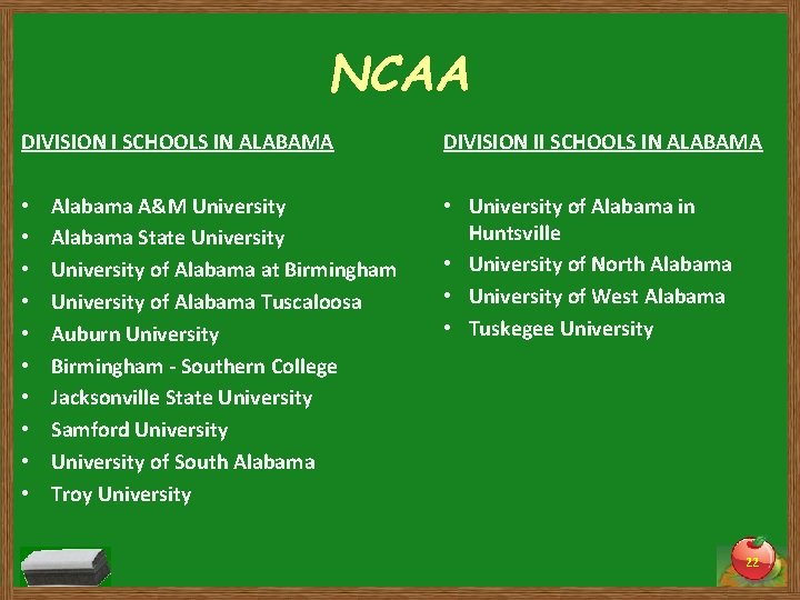 NCAA DIVISION I SCHOOLS IN ALABAMA • • • Alabama A&M University Alabama State