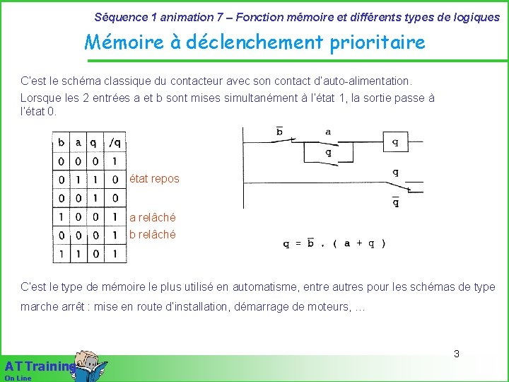 Séquence 1 animation 7 – Fonction mémoire et différents types de logiques Mémoire à