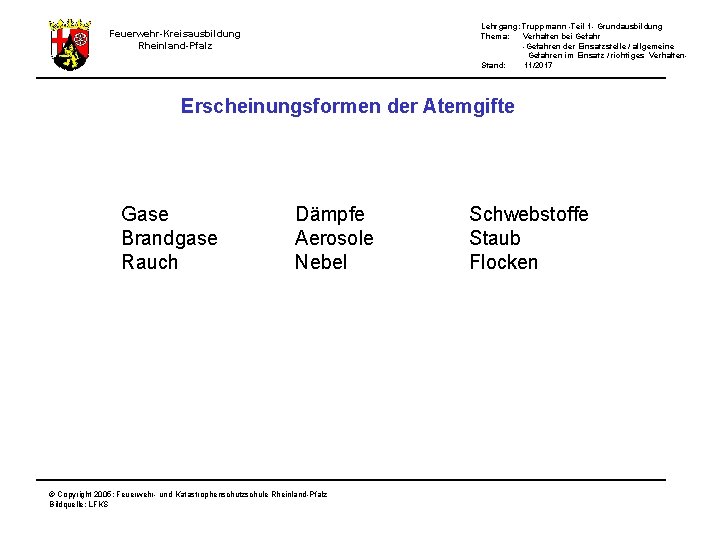 Lehrgang: Truppmann -Teil 1 - Grundausbildung Thema: Verhalten bei Gefahr -Gefahren der Einsatzstelle /