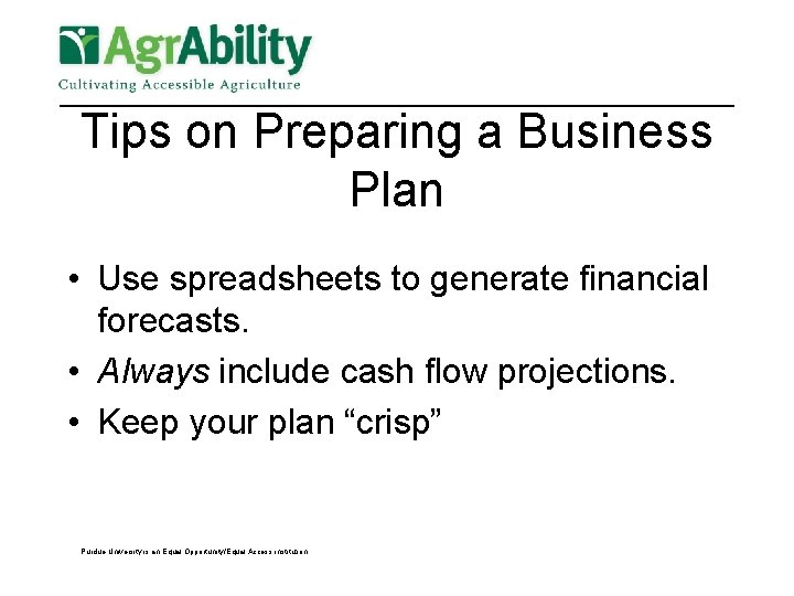 Tips on Preparing a Business Plan • Use spreadsheets to generate financial forecasts. •