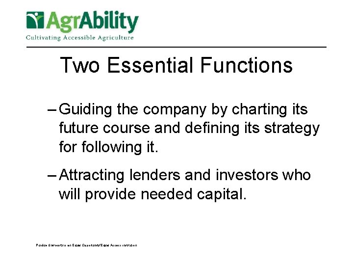 Two Essential Functions – Guiding the company by charting its future course and defining