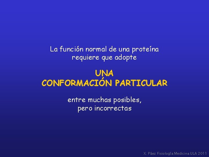 La función normal de una proteína requiere que adopte UNA CONFORMACIÓN PARTICULAR entre muchas