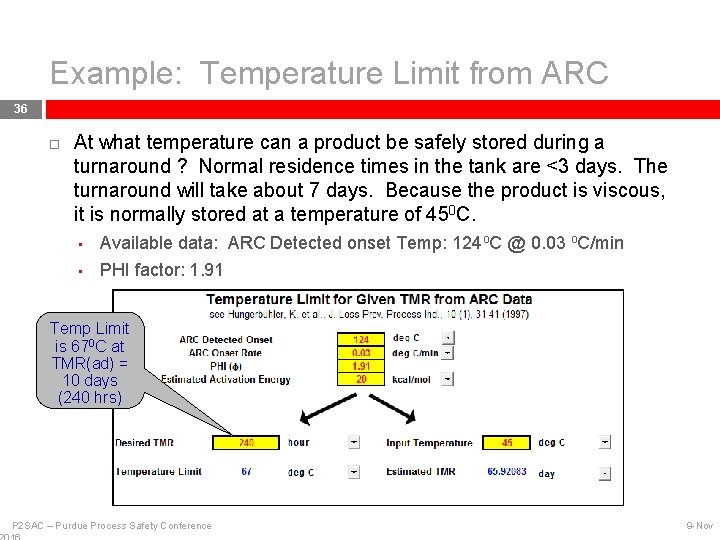 Example: Temperature Limit from ARC 36 At what temperature can a product be safely