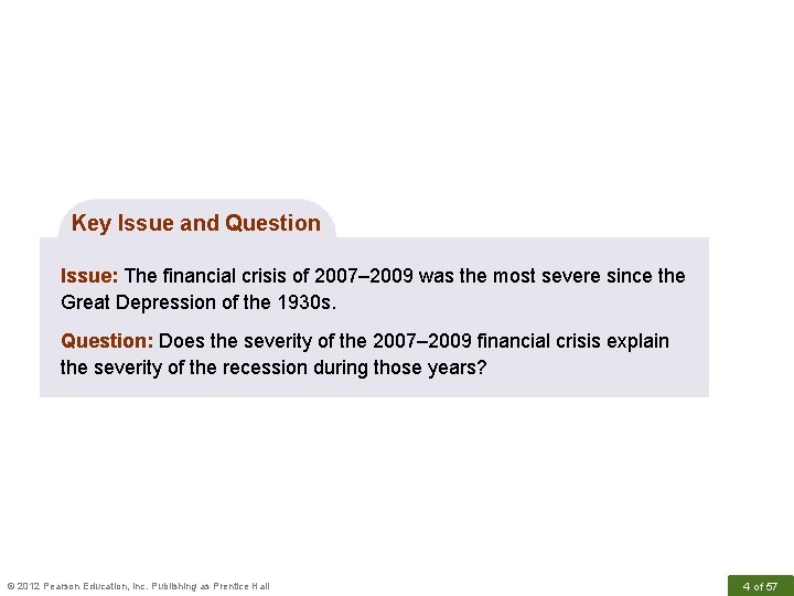 Key Issue and Question Issue: The financial crisis of 2007– 2009 was the most