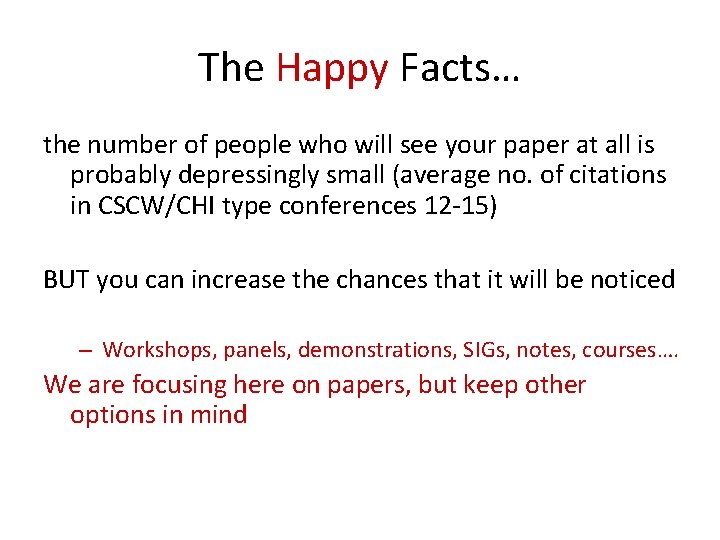 The Happy Facts… the number of people who will see your paper at all