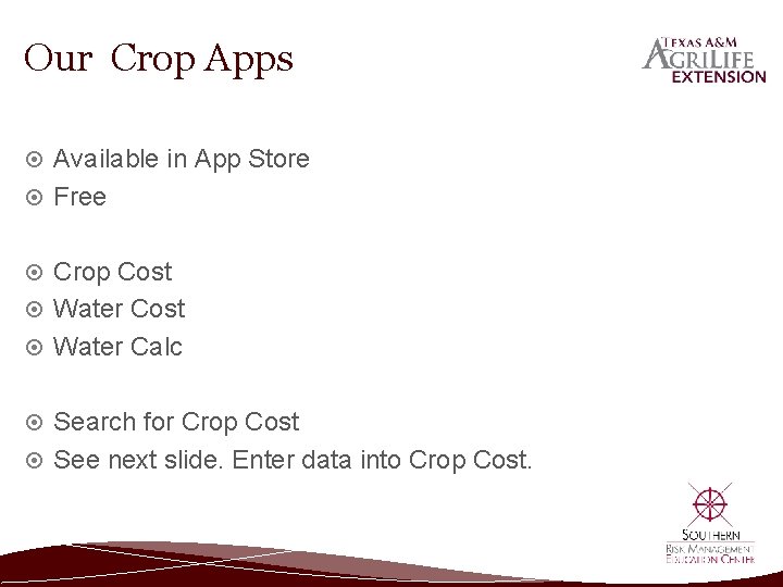 Our Crop Apps Available in App Store Free Crop Cost Water Calc Search for