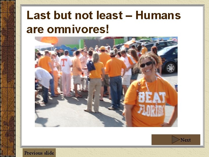 Last but not least – Humans are omnivores! Next Previous slide Last but not least – Humans are omnivores! Next Previous slide