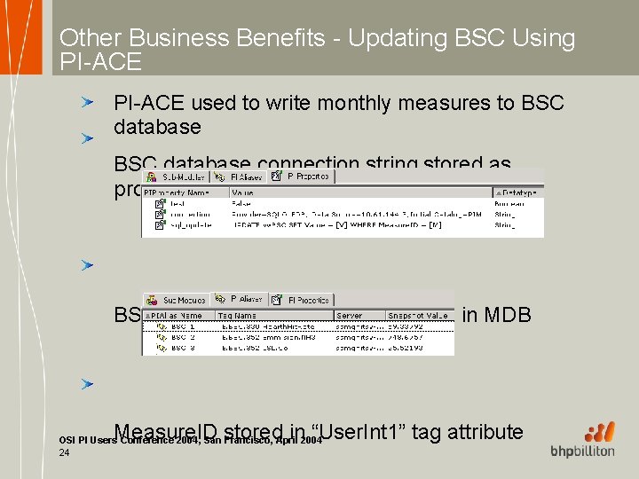 Other Business Benefits - Updating BSC Using PI-ACE used to write monthly measures to