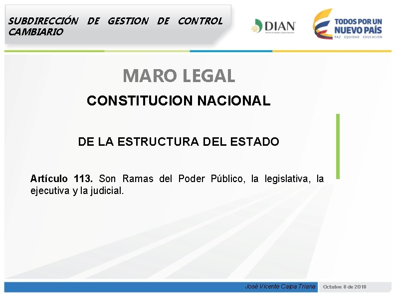 SUBDIRECCIÓN DE GESTION DE CONTROL CAMBIARIO MARO LEGAL CONSTITUCION NACIONAL DE LA ESTRUCTURA DEL