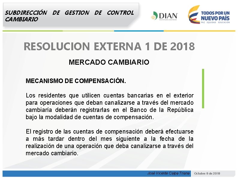 SUBDIRECCIÓN DE GESTION DE CONTROL CAMBIARIO RESOLUCION EXTERNA 1 DE 2018 MERCADO CAMBIARIO MECANISMO