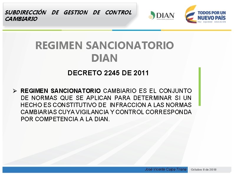 SUBDIRECCIÓN DE GESTION DE CONTROL CAMBIARIO REGIMEN SANCIONATORIO DIAN DECRETO 2245 DE 2011 Ø
