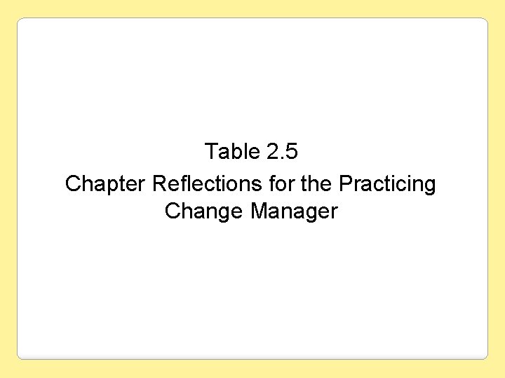 Table 2. 5 Chapter Reflections for the Practicing Change Manager 