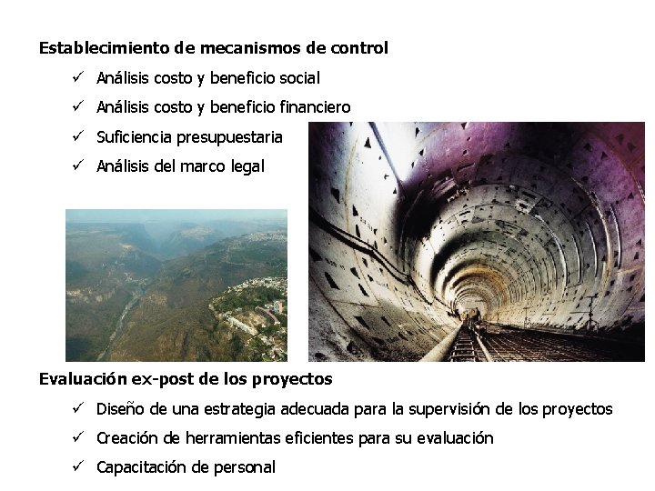 Establecimiento de mecanismos de control ü Análisis costo y beneficio social ü Análisis costo