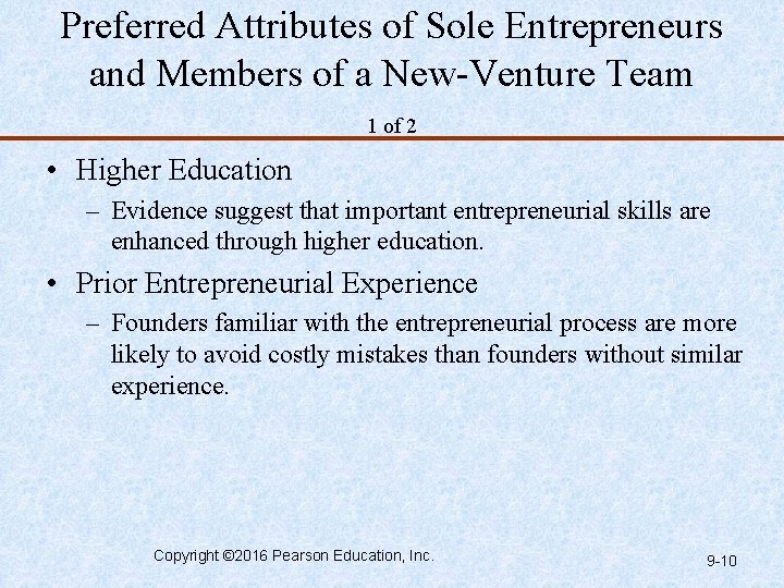 Preferred Attributes of Sole Entrepreneurs and Members of a New-Venture Team 1 of 2