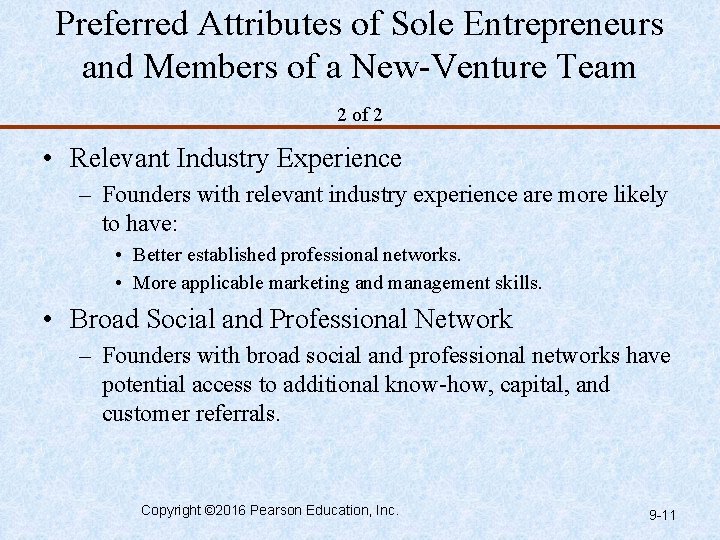 Preferred Attributes of Sole Entrepreneurs and Members of a New-Venture Team 2 of 2