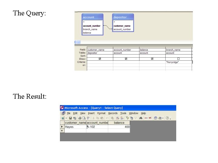 The Query: The Result: 