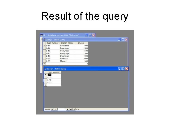 Result of the query 