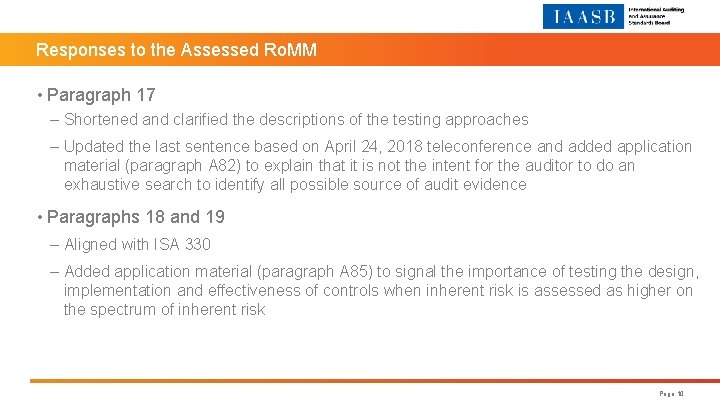 Responses to the Assessed Ro. MM • Paragraph 17 – Shortened and clarified the