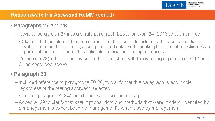 Responses to the Assessed Ro. MM (cont’d) • Paragraphs 27 and 28 – Revised