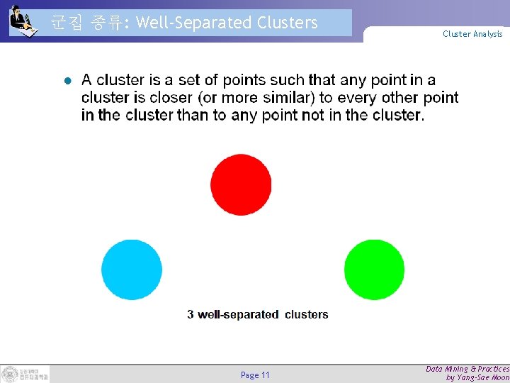 군집 종류: Well-Separated Clusters Page 11 Cluster Analysis Data Mining & Practices by Yang-Sae 군집 종류: Well-Separated Clusters Page 11 Cluster Analysis Data Mining & Practices by Yang-Sae