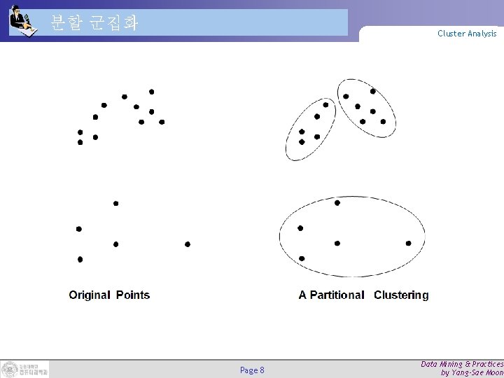 분할 군집화 Cluster Analysis Page 8 Data Mining & Practices by Yang-Sae Moon 분할 군집화 Cluster Analysis Page 8 Data Mining & Practices by Yang-Sae Moon