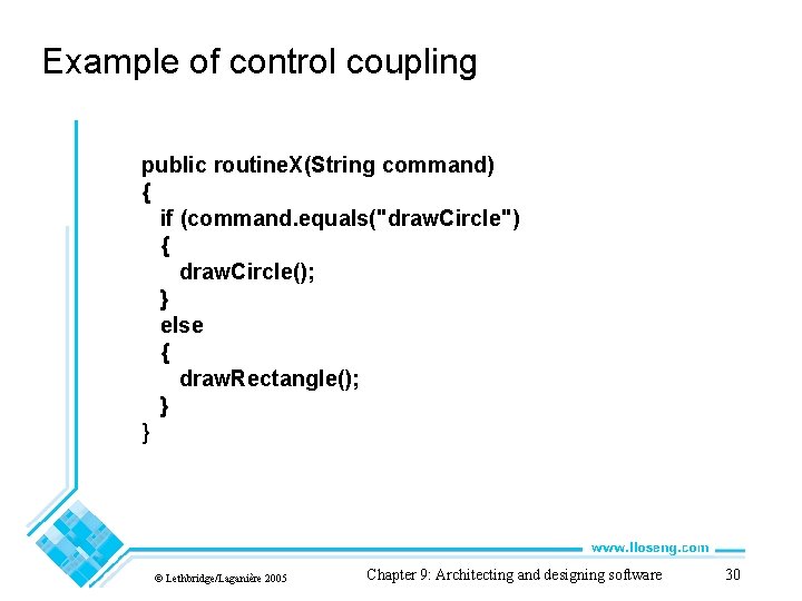 Example of control coupling public routine. X(String command) { if (command. equals("draw. Circle") {