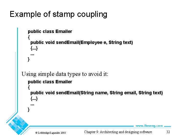 Example of stamp coupling public class Emailer { public void send. Email(Employee e, String