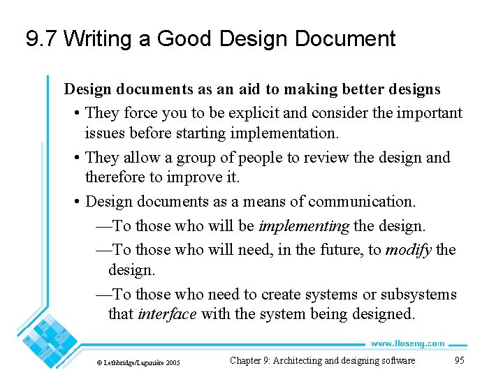 9. 7 Writing a Good Design Document Design documents as an aid to making