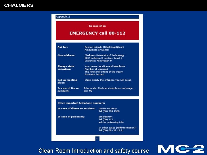 Clean Room Introduction and safety course 