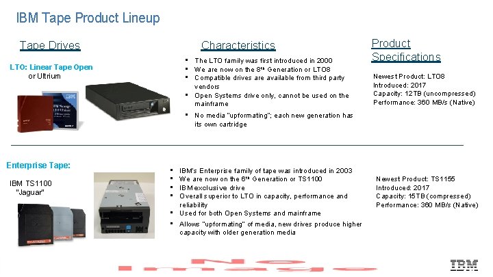 IBM Tape Product Lineup Tape Drives Characteristics • The LTO family was first introduced