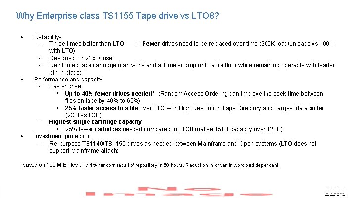 Why Enterprise class TS 1155 Tape drive vs LTO 8? Reliability- Three times better
