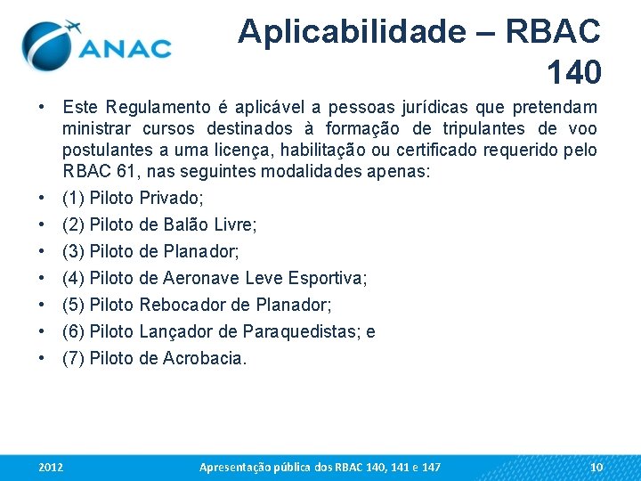 Aplicabilidade – RBAC 140 • Este Regulamento é aplicável a pessoas jurídicas que pretendam