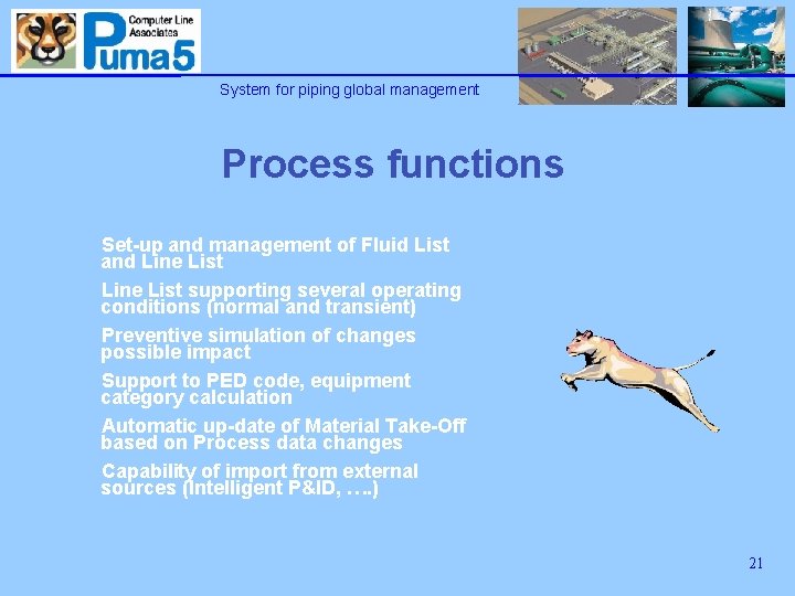 System for piping global management Process functions Set-up and management of Fluid List and