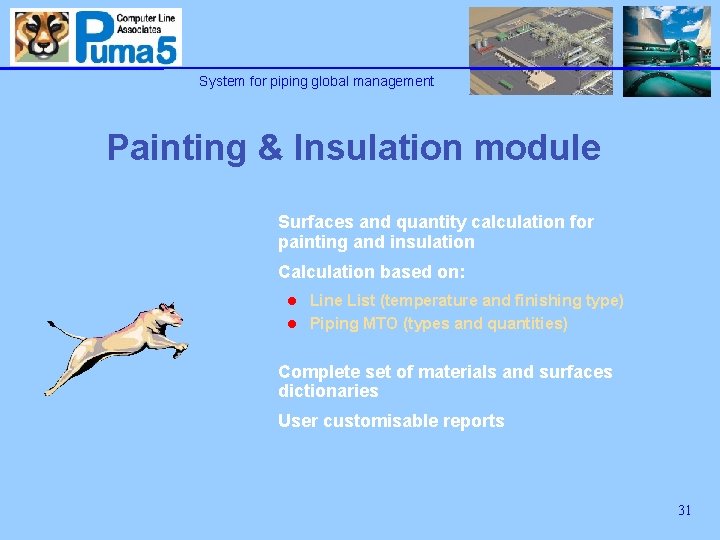 System for piping global management Painting & Insulation module Surfaces and quantity calculation for