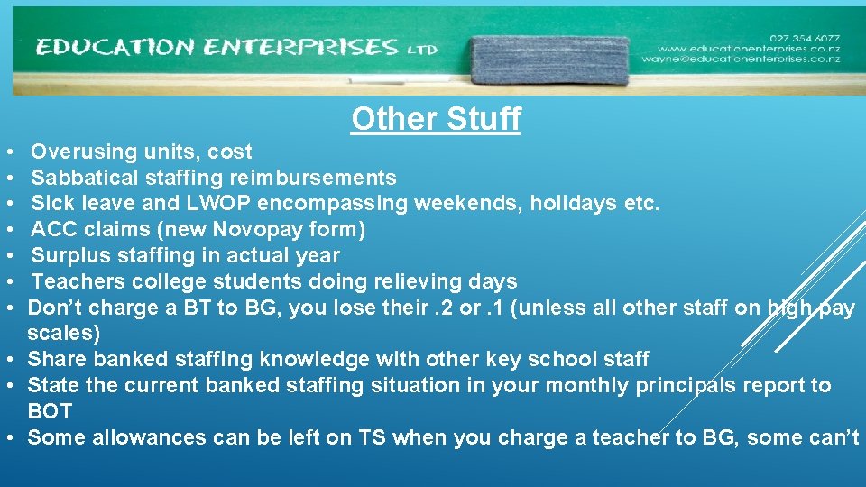 Other Stuff • • Overusing units, cost Sabbatical staffing reimbursements Sick leave and LWOP