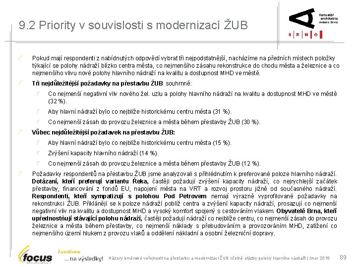 9. 2 Priority v souvislosti s modernizací ŽUB Pokud mají respondenti z nabídnutých odpovědí