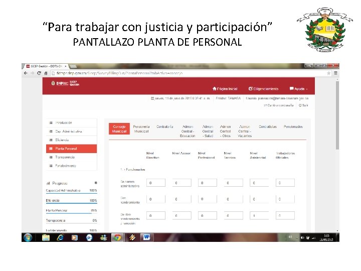 “Para trabajar con justicia y participación” PANTALLAZO PLANTA DE PERSONAL 