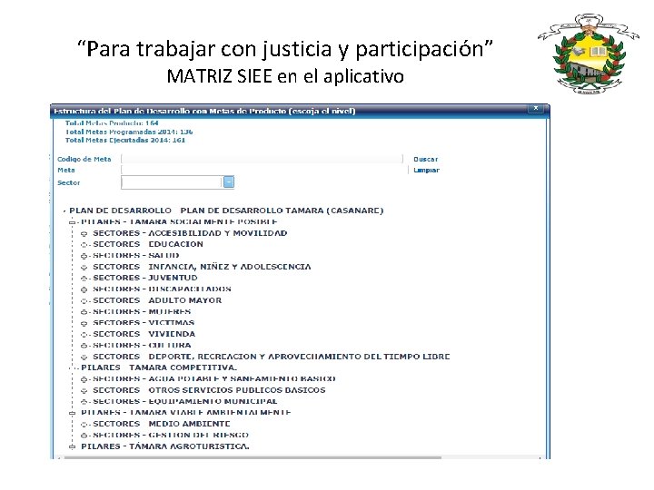 “Para trabajar con justicia y participación” MATRIZ SIEE en el aplicativo 