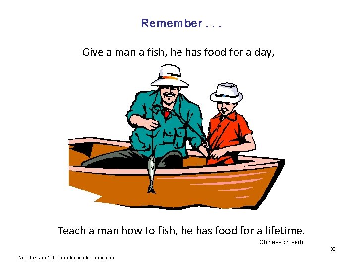 Remember. . . Give a man a fish, he has food for a day,