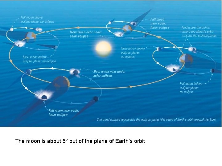 The moon is about 5° out of the plane of Earth’s orbit 
