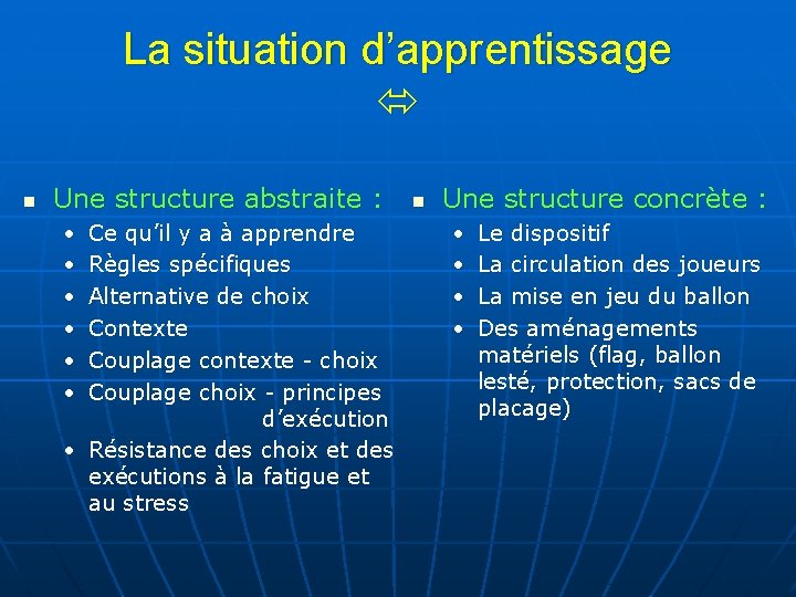 La situation d’apprentissage n Une structure abstraite : • • • Ce qu’il y