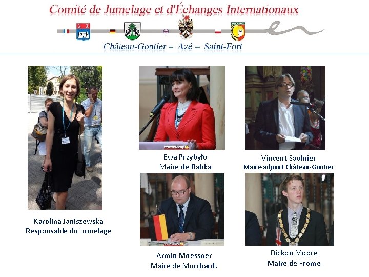 Ewa Przybyło Maire de Rabka Vincent Saulnier Maire-adjoint Château-Gontier Karolina Janiszewska Responsable du Jumelage