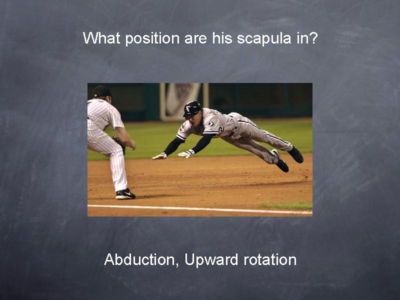 What position are his scapula in? Abduction, Upward rotation 