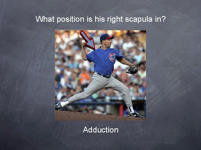 What position is his right scapula in? Adduction 