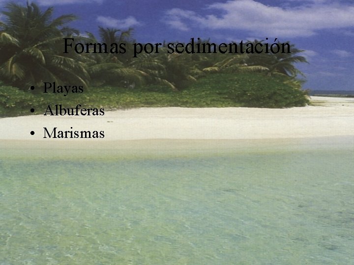 Formas por sedimentación • Playas • Albuferas • Marismas 