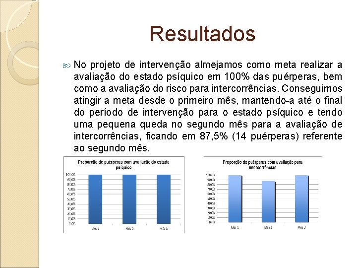 Resultados No projeto de intervenção almejamos como meta realizar a avaliação do estado psíquico