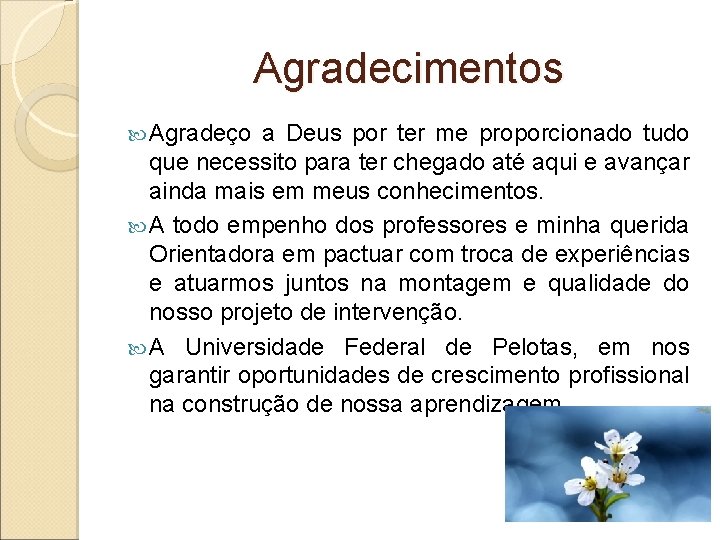 Agradecimentos Agradeço a Deus por ter me proporcionado tudo que necessito para ter chegado
