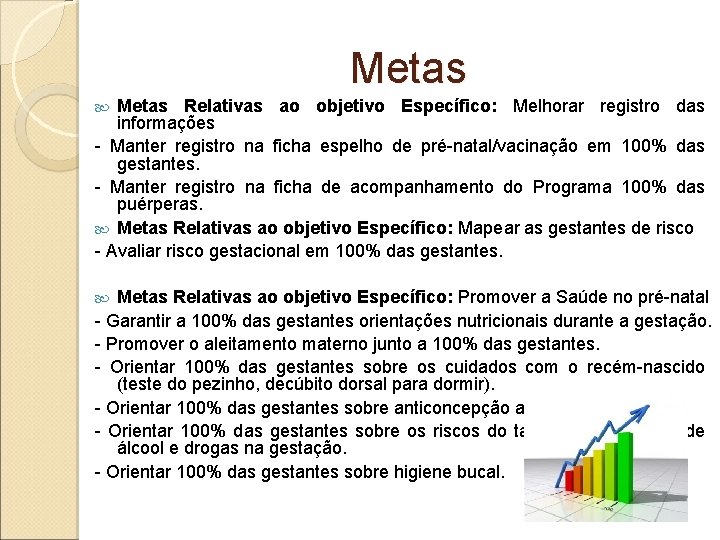 Metas Relativas ao objetivo Específico: Melhorar registro das informações - Manter registro na ficha