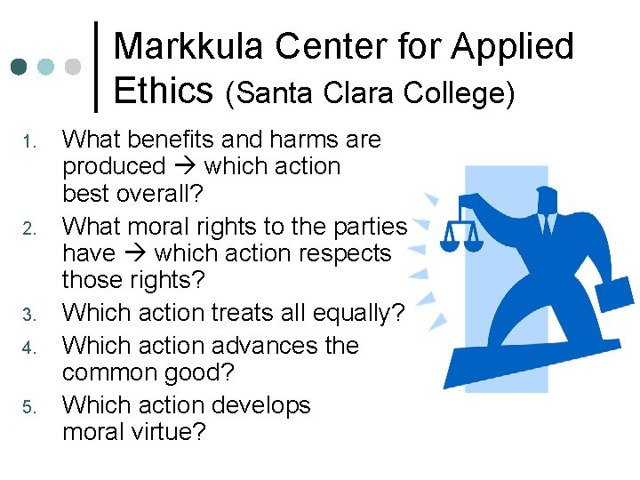 Markkula Center for Applied Ethics (Santa Clara College) 1. 2. 3. 4. 5. What