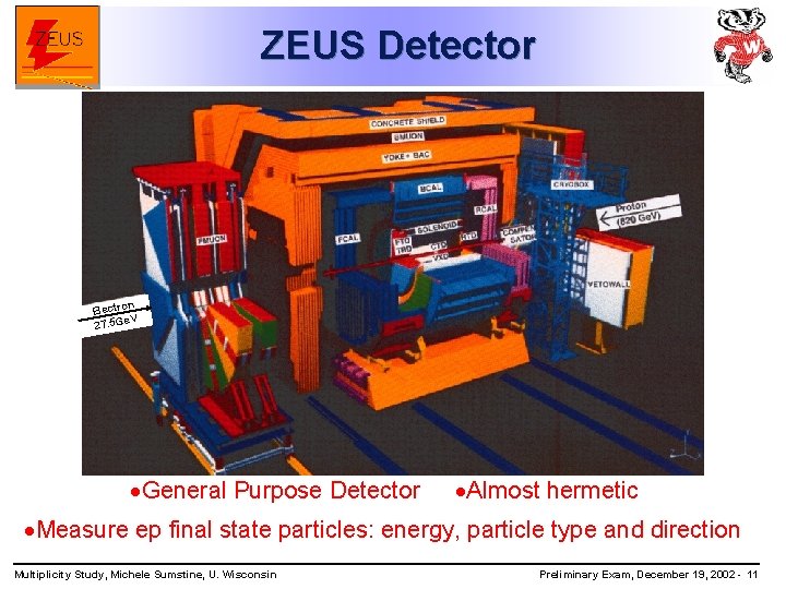 ZEUS Detector n Electro V 27. 5 Ge ·General Purpose Detector ·Almost hermetic ·Measure